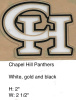 Chapel Hill Panthers HS White CH outlined in black , clear, gold